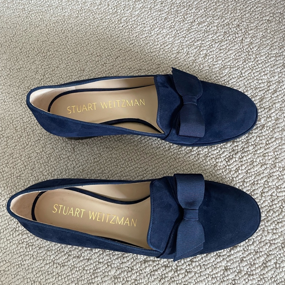 Stuart Weitzman Navy Suede Flats with Bow